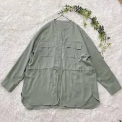 a.v.v サイズXLライトグリーン長袖ブラウス 着丈ゆったり 体型カバーのサムネイル