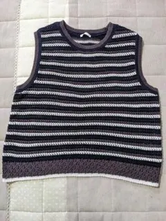 【GU】メッシュ編みボーダーニットベスト　 　ノースリーブ