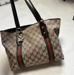 美品！GUCCI グッチ チャーム付 GGキャンバス きのこ刺繍トートバッグ