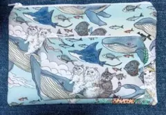 クジラと猫のデザインポーチ2点セット