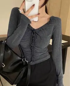 SHEIN トップス レディース 韓国 グレー チャコール Mサイズ