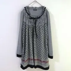 5478 Mignon デザインニットフリースチュニック　総柄　Ｍ　グレー　長袖のサムネイル