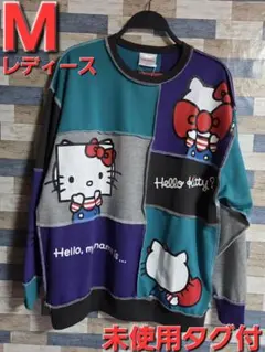 HELLO KITTY　キティちゃんパッチワーク風アウトステッチ トレーナー　M