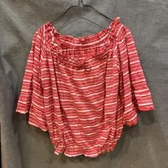 ★ ピンク×赤 ボーダー柄 オフショルダー