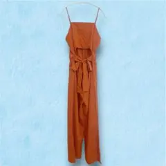 オレンジ サロペット お腹見せデザイン サロペット オーバーオール