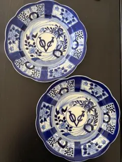 深川製磁　VOC　染付　芙蓉手　皿　プレート　美品　2枚セット　 宮内庁御用達のサムネイル