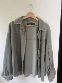 ZARA コーデュロイシャツジャケット M オリーブグリーン