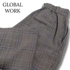 ワイドパンツ　ワイドスラックス　グレージュ　チェック　Mサイズ　グローバルワーク