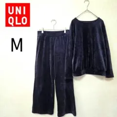 美品​ユニクロ/ウルトラストレッチスムースセット M ネイビー パジャマ/部屋着