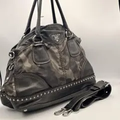 PRADA 2WAYショルダーバッグ 迷彩 ナイロン レザー スタッズ カーキ