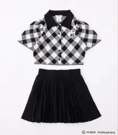 mikko コラボ　刺繍入りポロ衿スカートセットアップ　ブラック　ナイスクラップ