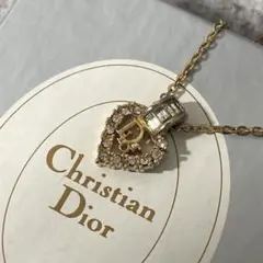 DIOR ディオール　ネックレス　ラインストーン　CDロゴ　ゴールド　ハート