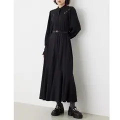 rienda★　リエンダ　ワンピース　カットワークカラーシャツOP　ブラック