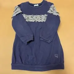 ハッカキッズ　110 ワンピース　チュニック　パープル　フリル　スウェット生地