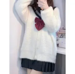 ホワイトカーディガン 可愛い　もこもこ