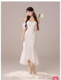 ローブドフルール ドットオフショルマーメイドロングキャバドレス ホワイトM