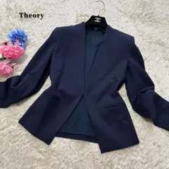 現行♪セオリー　ノーカラージャケット　ネイビー　裏地あり　M相当　ウール