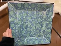 前畑陶器　庫山窯　緑彩更紗　角銘々皿　銘々皿