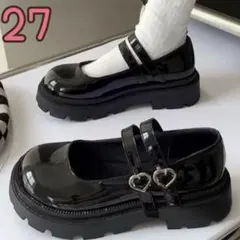 ハートバックル 厚底 メリージェーン ブラック ロリータゴスロリ