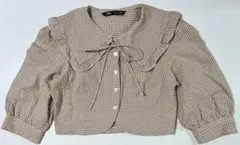 ZARA チェック　パフスリーブシャツ　ブラウス