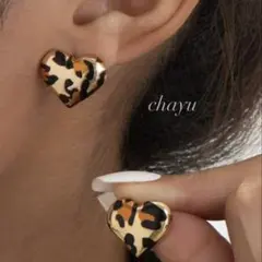 30代人気 ハートピアス ヒョウ柄 ゴールド 高見え 大人かわいい 韓国アクセ