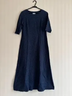 ローラアシュレイ ネイビー 花柄 五分袖 ロングワンピース Ｍ