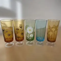 昭和レトロ　当時物　 アデリア足付きグラス 5セット！