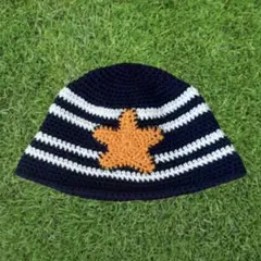 【ハンドメイド】クラッシャーハット　クロシェハット　バケハ　古着　ラスタカラー