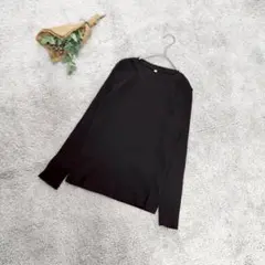 B2246【無印良品】黒/ロンT/薄手/リブ/着回し　（S）ブラック/シンプル