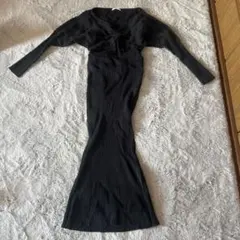 SNIDEL 黒 リブ編み 長袖ニットワンピース