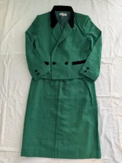 バブリースーツ13号　セットアップ　スカート　グリーンチェック　ベロア