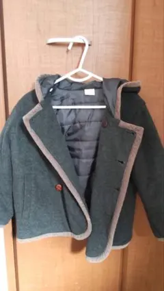 プティマイン　フリース フード付きジャケット グレー　100