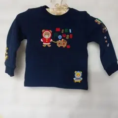 MIKI HOUSE くまちゃんアップリケ付きネイビー長袖トレーナー 100cm