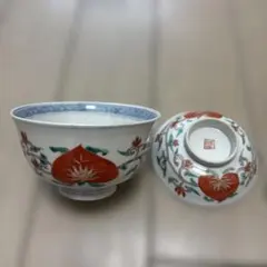 極美品】有田焼 龍峰窯 古伊万里調 蓋付き湯呑 汲出碗 金彩 赤絵 窓絵