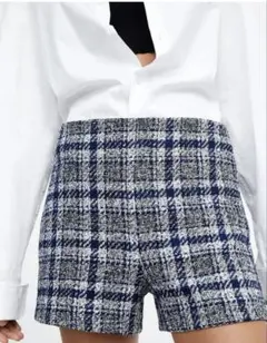 Zaraチェック柄ハイウエストショートパンツ L