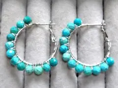 ターコイズ フープピアス フープピアス 25mm (バネ式)