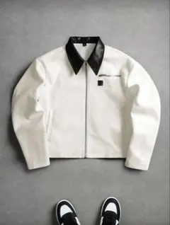 ホワイト ブラック ジップアップジャケット