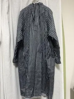 ギンガムチェック レインコート ロング丈 フード付き