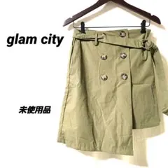 4143K【新品】グラムシティ カーキ ラップ風スカート アシンメトリー ベルト