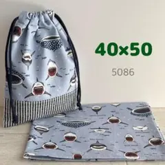 給食セット★サメ・くすみブルー★40×50ランチョンマット＆巾着袋 鮫