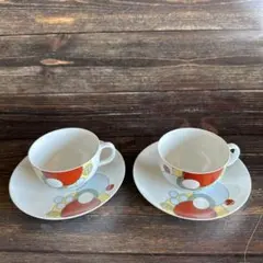 Noritake ノリタケ カップ＆ソーサー 2客 レトロモダン 北欧風　ペア