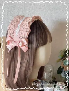 ♡オールピンクレースリボン ローズ刺繍 ヘッドドレスロリータ 量産型 ゴスロリ♡