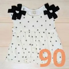 プティマイン ドット柄 リボンバルーンチュニック90 肩リボン ノースリーブ