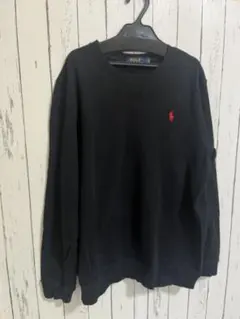 【美品】Polo Ralph Lauren ブラック スウェット 赤刺繍　裏毛