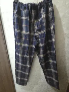 ネイビー系チェック ウエストゴムパンツ