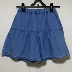 デニム風フレアキュロットスカート ウエストゴム 軽 やかミニ丈夏コーデ160cm