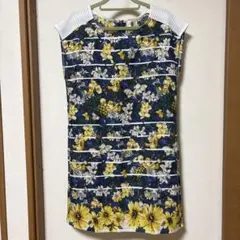【美品】ブージュルード ひまわり柄 ノースリーブ ワンピース （インナー付き）