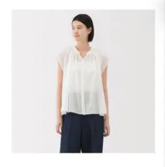 MUJI 無印良品 強撚ボイル　フレンチスリーブブラウス婦人Ｍ・オフ白