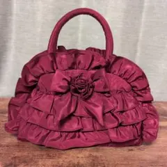 【クラシカルなローズリボンフリルバッグ★レッド】赤 手提げ ゴシックロリータ
