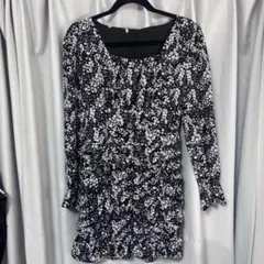 花柄 ワンピース 黒 長袖 春服 韓国